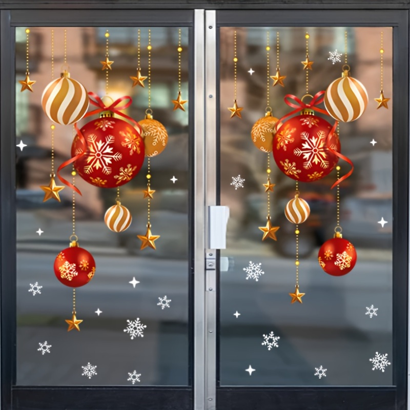 Festive Atmosphere Decoration, Snowflakes, Stars, Colorful Balls, Christmas Stickers, Decorative Glass Window Stickers