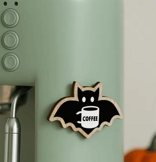 Cute Wooden Halloween Bat Decor – Coffee-Themed Hanging Stickers for Home & Kitchen