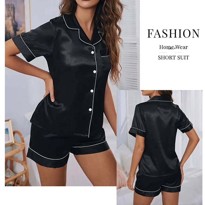 Women Pajama Set Button-Down Pajama Homewear Sleepwear Shorts Loungewear