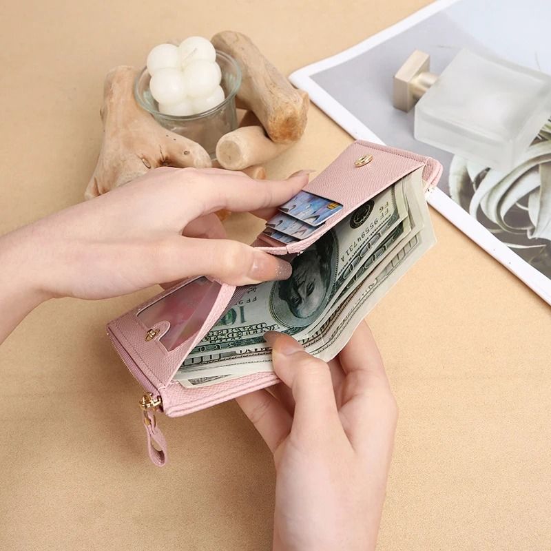 Simple and Elegant Ladies Fashion PU Spliced Small Wallet