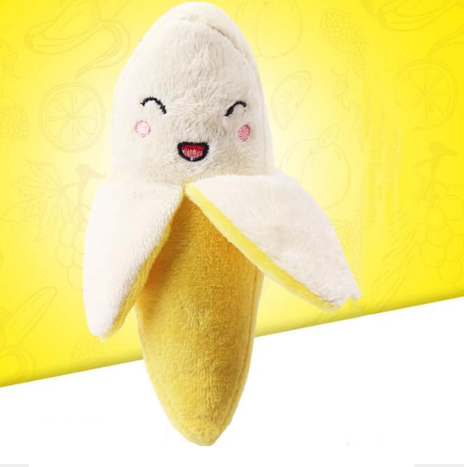 Plush Banana Shape Dog Squeak Toy - Interactive Pet Supply