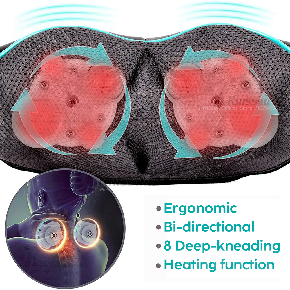Heated Neck and Shoulder Massager, Deep Kneading Electric Massage Pillow for Neck, Waist, and Leg Relief