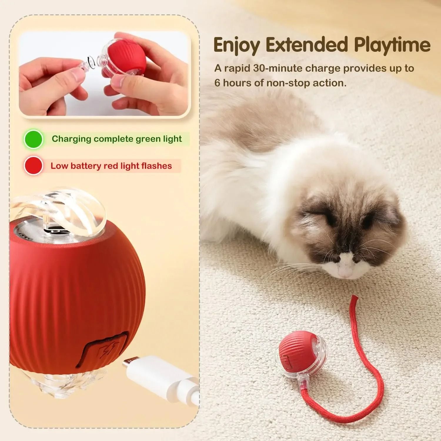Smart Interactive Rolling Pet Ball with Tail