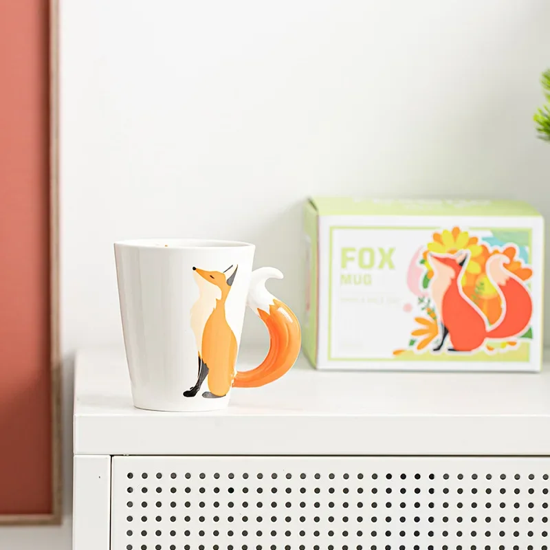 Creative Fox Cartoon Coffee Mugs, Personalised Office Cup, Animal Ceramic Mug, Tea Cups, Milk Mug