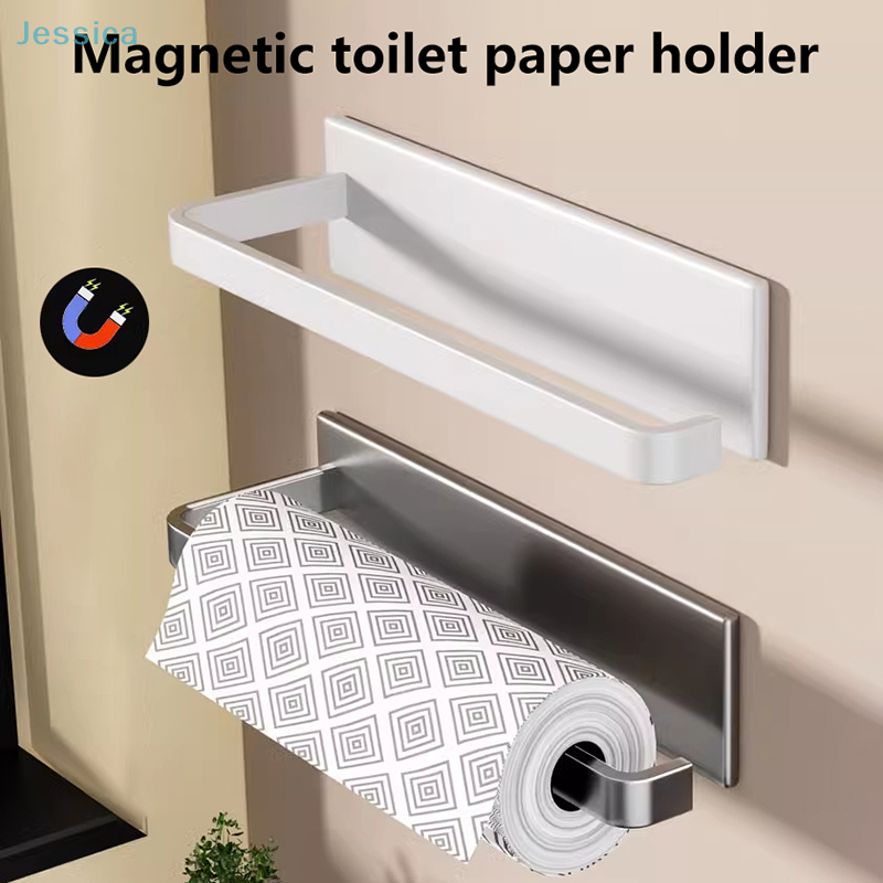 Kitchen Magnetic Paper Towel Holder No-drill Cabinet Paper Roll Rack and Storage Shelf