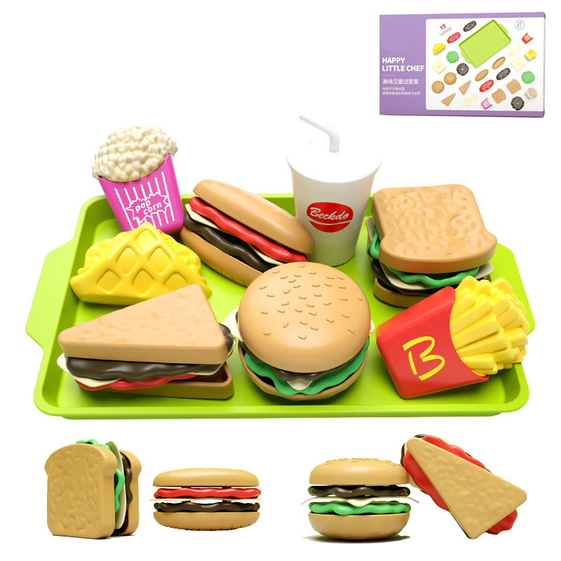Kid's Mini Simulation Food Kitchen Toys Set, Pretend Play Cooking Toys Gifts, Hamburger Fries Sandwich Burger Assembly