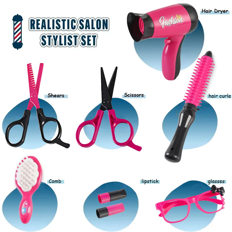 Kids Hairdresser Toy Set Pretend Play Beauty Salon Kit With Hair Dryer Scissors And Barber Accessories