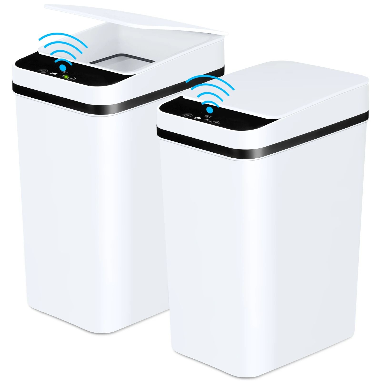 2 Pack 12L Motion Sensor Trash Cans with Lid Slim Touchless Design for Bathroom Bedroom or Office Use