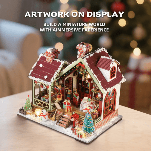 Christmas Night Warm House Miniature Dollhouse DIY Kit with Music Box