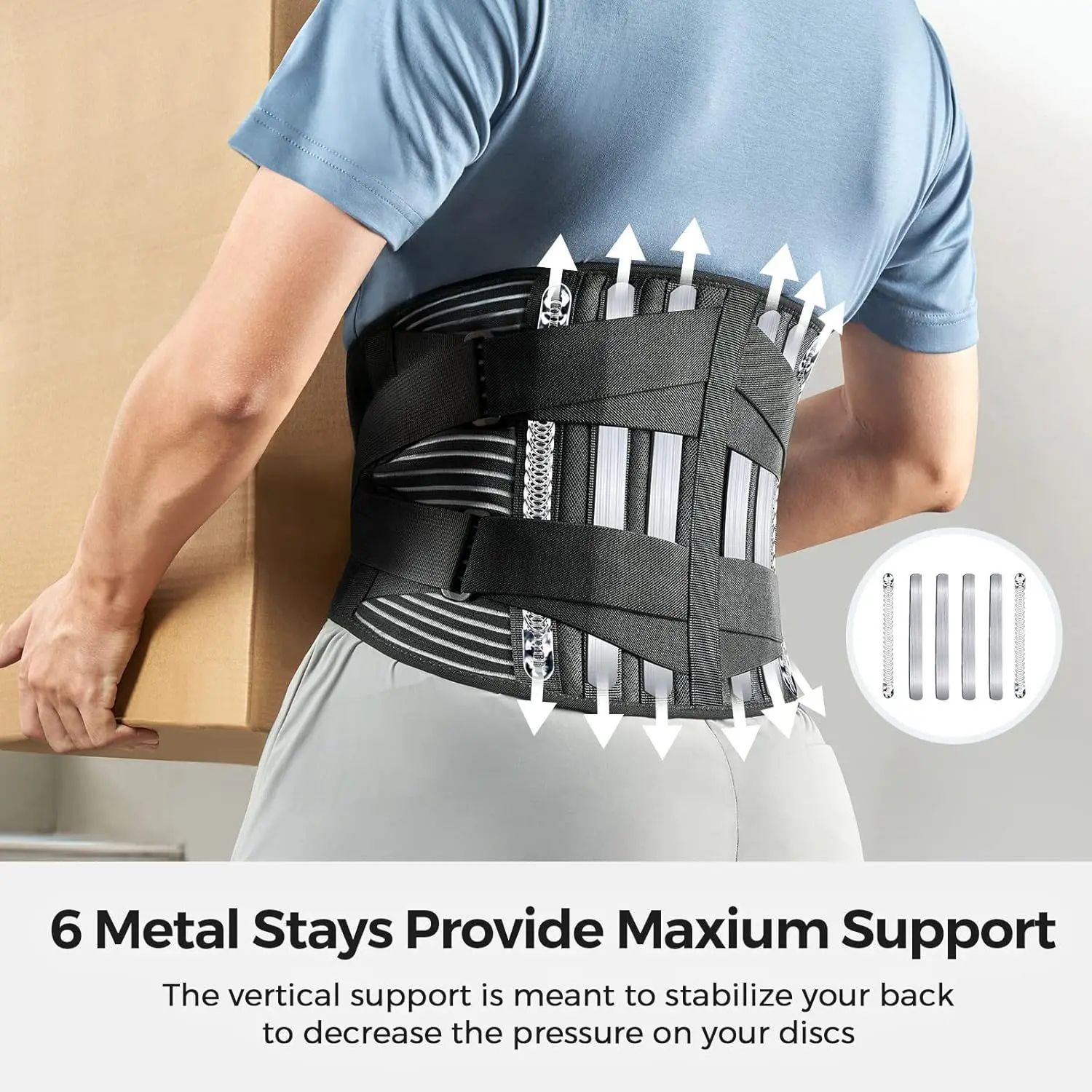 Breathable Sports Back Brace Lower Back Pain Relief Lumbar Support Belt with 6 Stays Anti-Skid