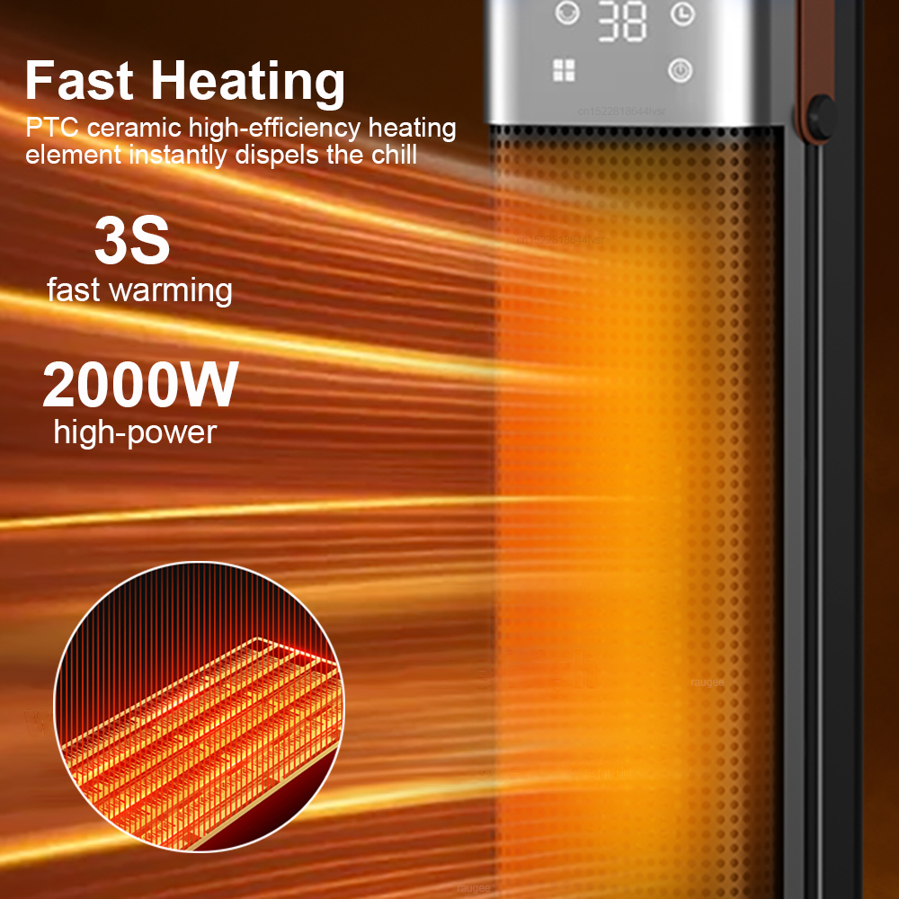 Electric Heater with Portable Fast Heating Fan, Intelligent Digital Display Hot Air Blower, Remote Control Timer