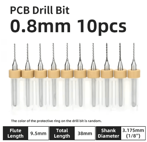 TOOLEYE Micro PCB Drill Bit Set – 10pcs Precision CNC Drills (0.1–3.175mm, 1/8 Shank)