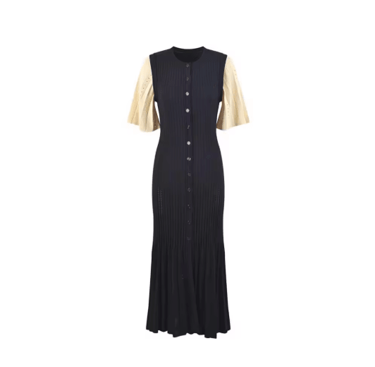 French Elegant Knitted Mermaid Dress Slimming Hollow Fish Tail Midi Dress