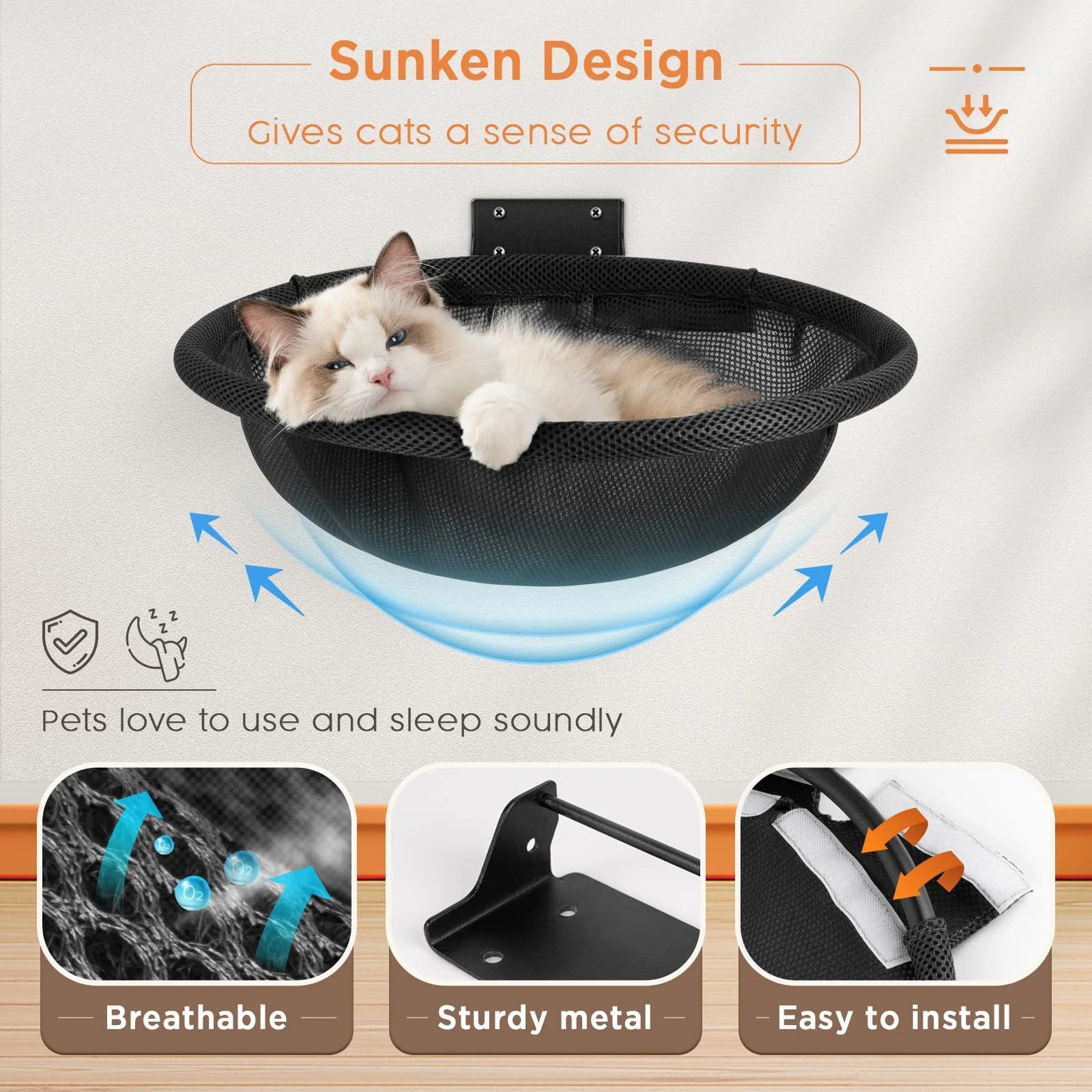 Cat Hammock Bed Wall Mounted Foldable Stable 42 cm