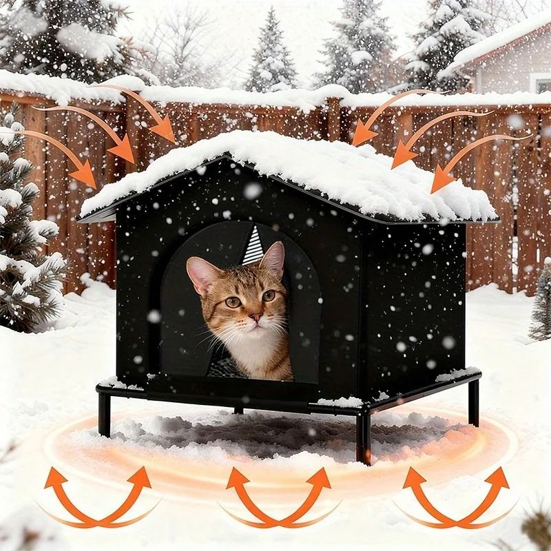 Outdoor Insulated Cat Shelter with Shelf and Cushion