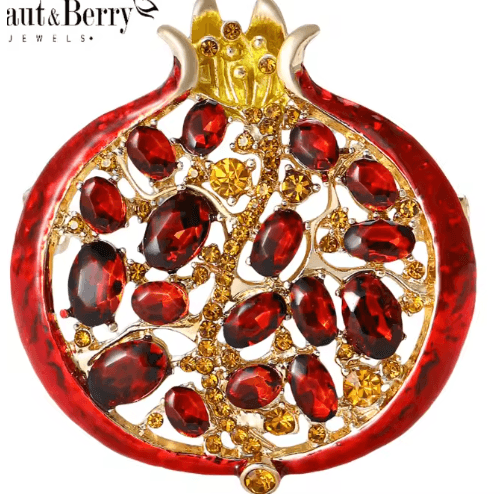Luxury Rhinestone Pomegranate Brooch – Enamel Fruit Pin for Elegant Womens Statement Style