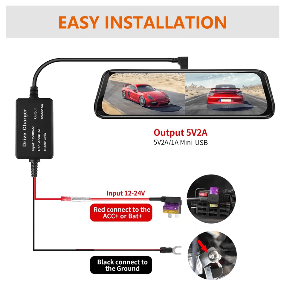 Universal Dash Cam Hardwire Kit Mini USB Cable Fuse for Car DVR Camera