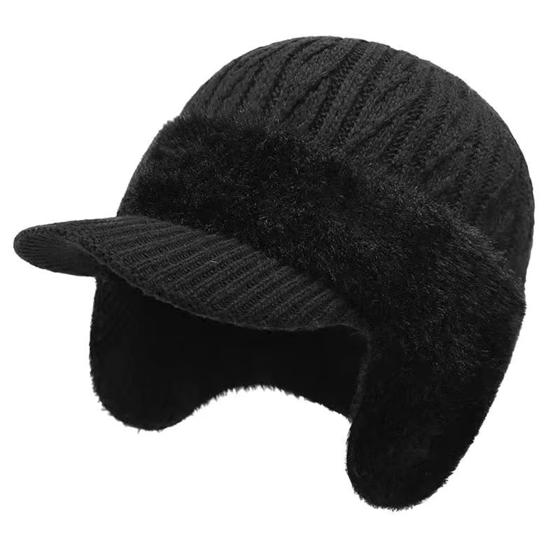 Plush Fur Lined Winter Earflap Beanie Hat Windproof Thick Knit Ski Cap