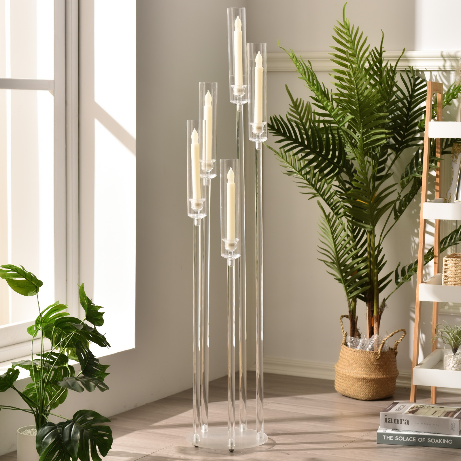 Acrylic 5 Arm Candelabra Clear Candlestick Holder for Wedding Ceremony and Home Decor