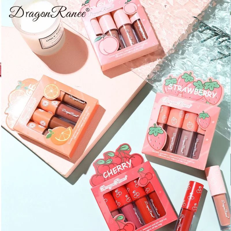 Mini Velvet Matte Lip Gloss Set Long-Lasting Fruit Scented Lip Tint