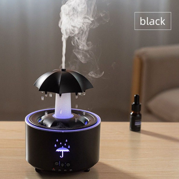 Rotating Umbrella Waterfall Humidifier, LED Aromatherapy Diffuser with Raindrop
