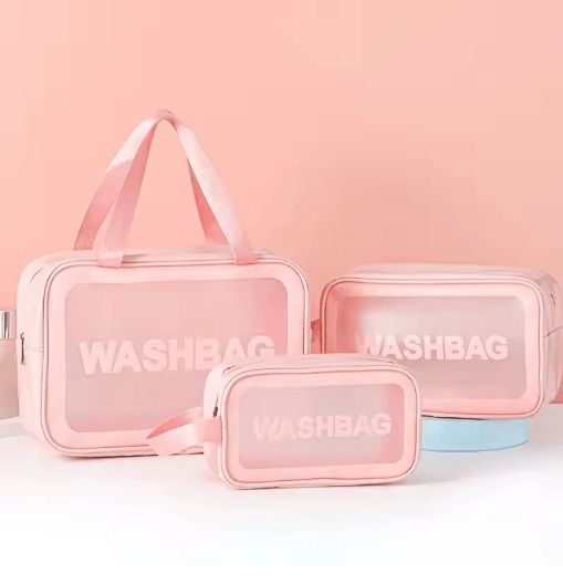 3 Piece PU Transparent Makeup and Toiletry Bag Set Large Capacity Frosted PVC Organizer