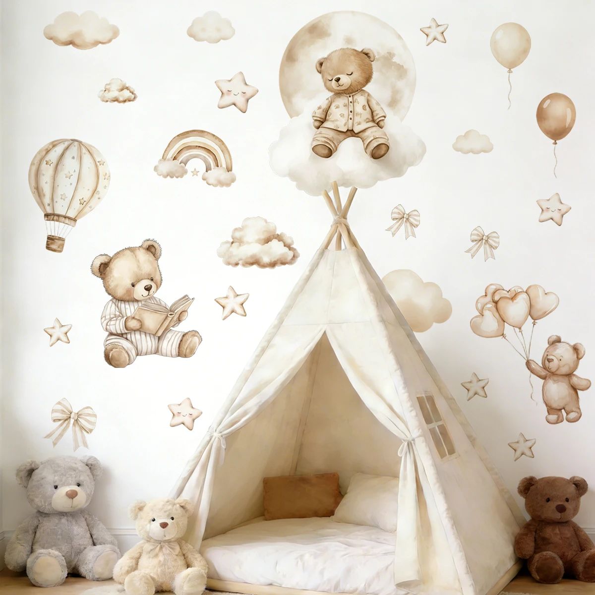 Boho Teddy Bear Balloon Wall Sticker Decal