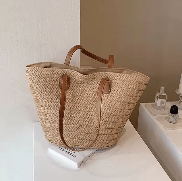 Womens Large Capacity Straw Woven Beach Bag Summer Shopper Handbag