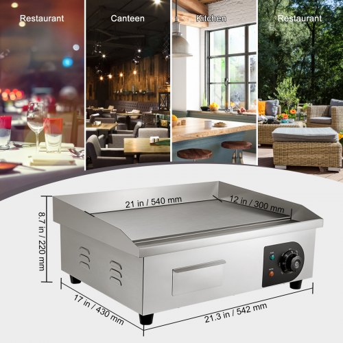 Commercial Electric Griddle Flat Top Grill with Adjustable Temperature Stainless Steel Countertop BBQ Plate