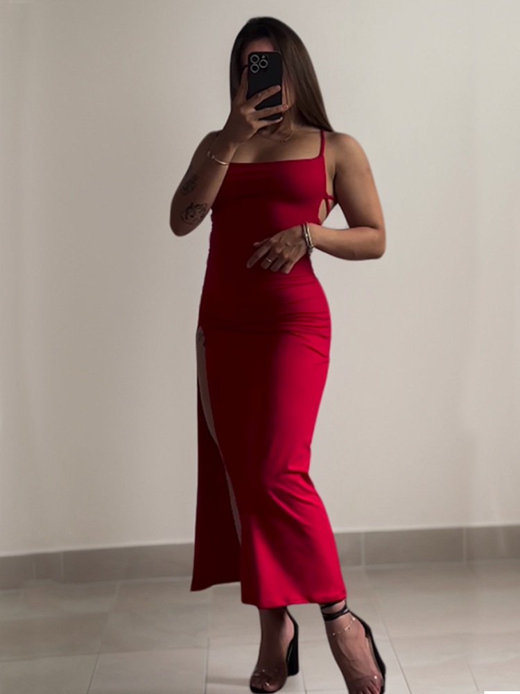 High Street Female Suspender Robes Sexy Backless Lace Up Long Dress Women Split Bodycon Party Dresses