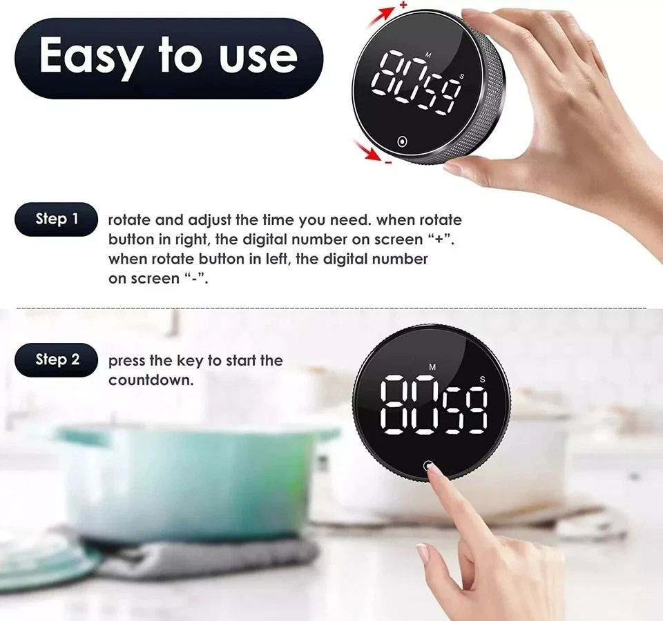 Large LCD Digital Kitchen Timer Loud Alarm, Magnetic Back, Countdown & Up Function