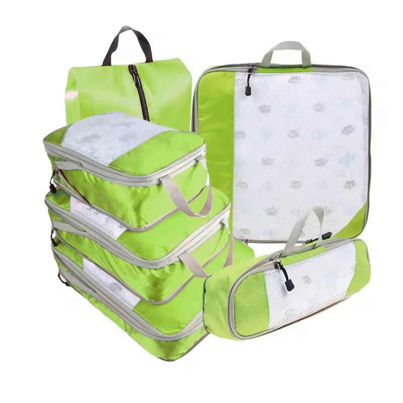 6 Piece Travel Packing Cube Set with Shoe Bag and Mesh Panels