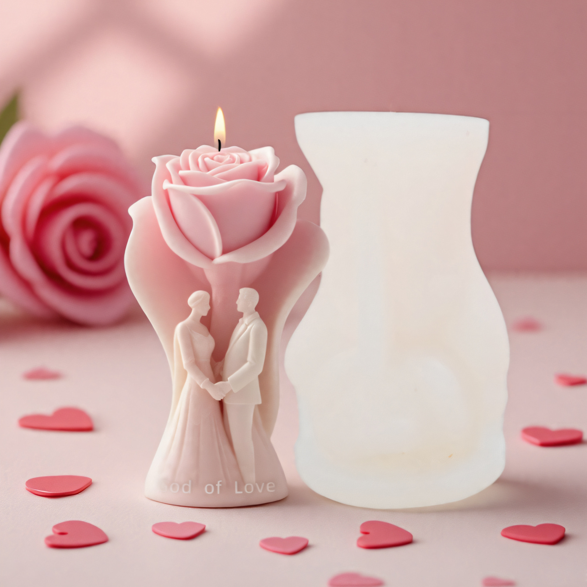 DIY Aromatherapy Soap, Candle Rose Couple Silicone Mold for Wedding, Valentine's Day Craft