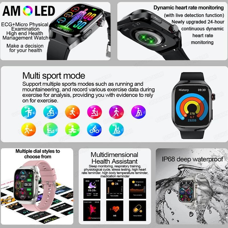 VitalSense Pro ECG Smart Watch Health Tracker Bluetooth Call