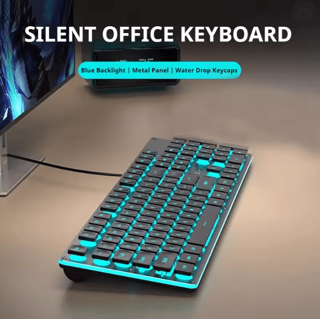 EWEADN GX710S Silent Office Keyboard 104 Key Wired Metal Panel Keyboard