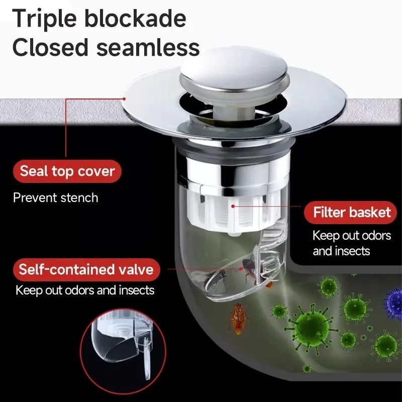 Universal Basin Pop Up Drain Filter Sink Strainer Plug for Bathroom Kitchen
