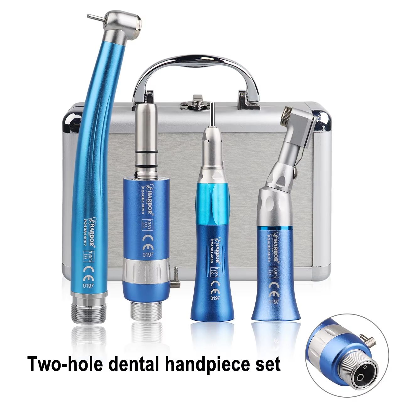 4-Piece Professional Dental Handpiece Set – High & Low Speed Air Turbine Kit with Contra Angle, Straight Handpiece, and