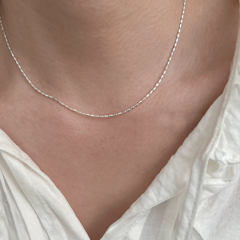 Shiny Sterling Silver Necklace with Geometric Beads Choker Delicate Collarbone Chain for Women Fashion Jewellery