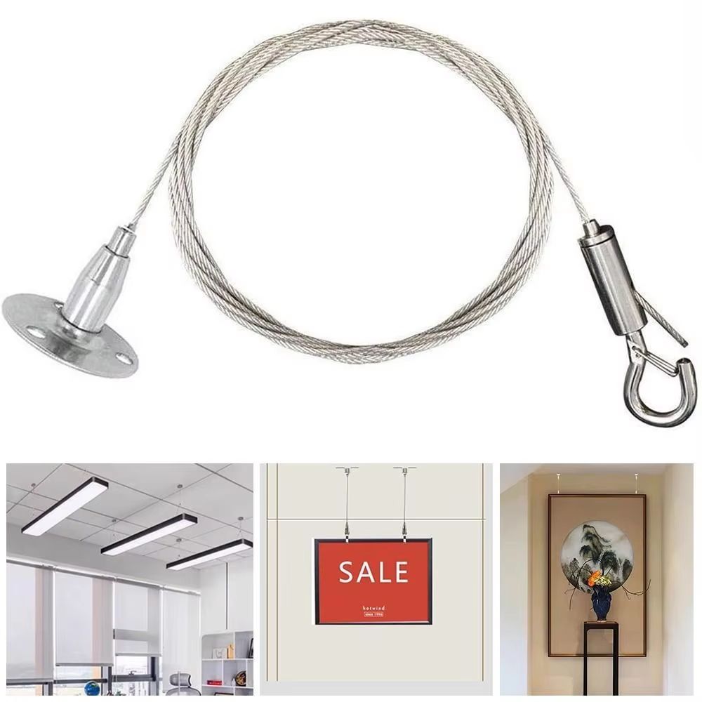 Adjustable Stainless Steel Suspension Wire Rope Lanyard Kit 1.6–6.6ft Retractable Locking Cable