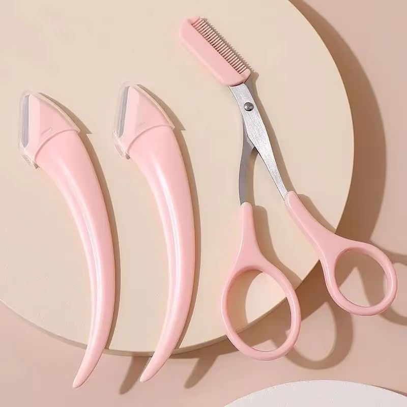 Eyebrow Trimmer Set – Curved Eyebrow Razor & Scissors with Comb for Easy, Precise Grooming