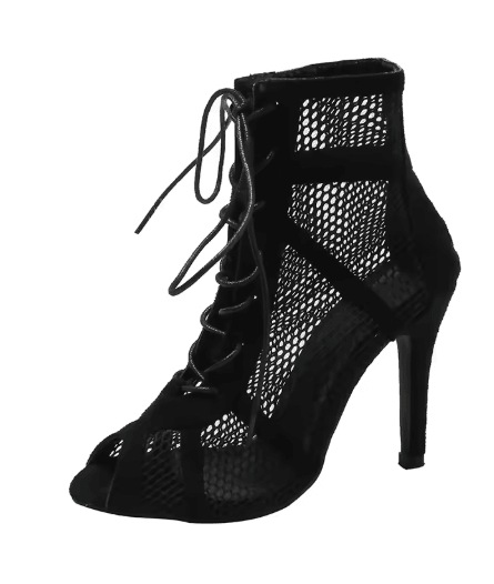Sexy Hollow Mesh Cross Tied Peep Toe High Heel Sandals with Ankle Strap