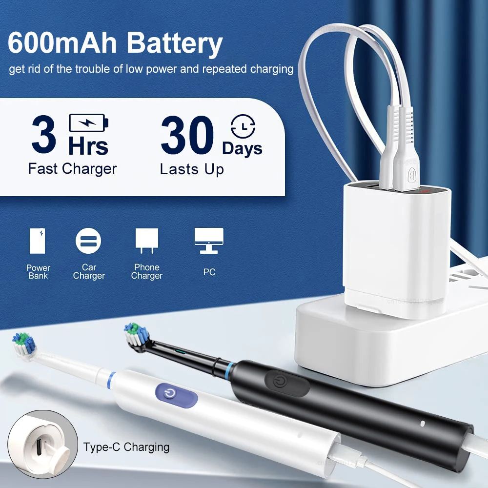 Rechargeable Electric Toothbrush with 8 Soft Brush Heads