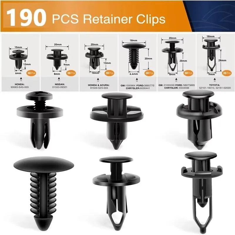 190 PCS Auto Plastic Bumper Clips Kit Car Body Push Rivets Fasteners Set