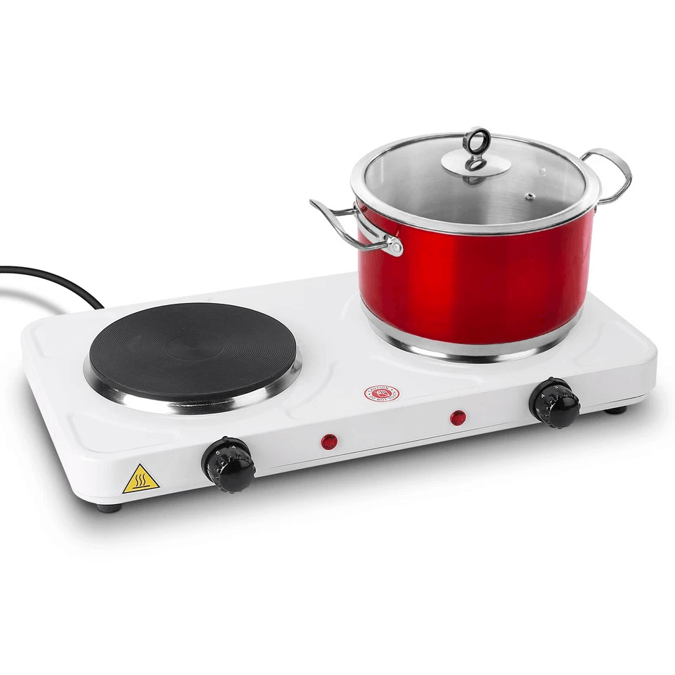 Dual Portable Electric Hot Plate, Double Burner Cast Iron Stove for Kitchen, Camping & Travel
