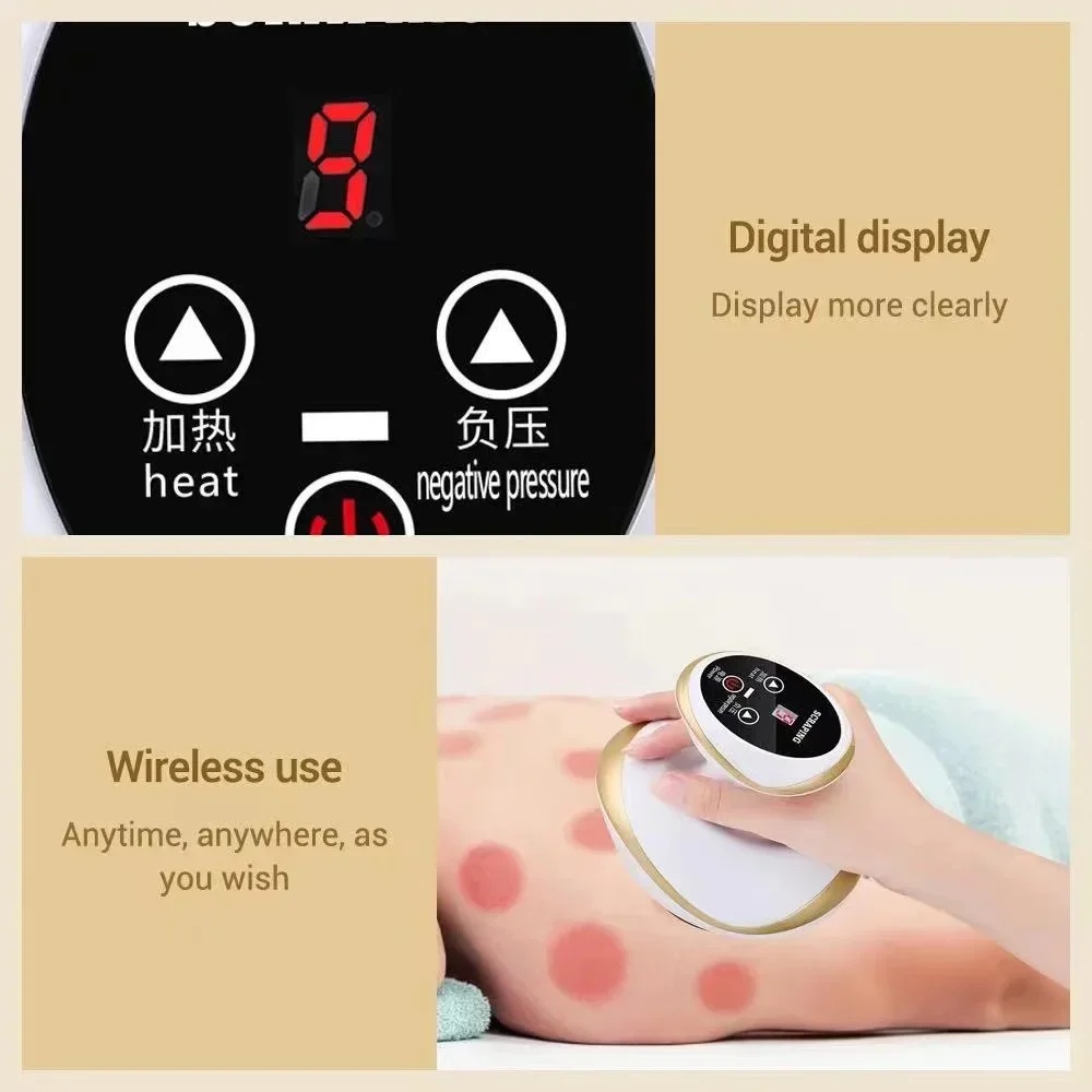 Home Rechargeable Fat Burner Guasha Massage, Pressure Vacuum Suction Cup, Electric Heating Cupping Massager