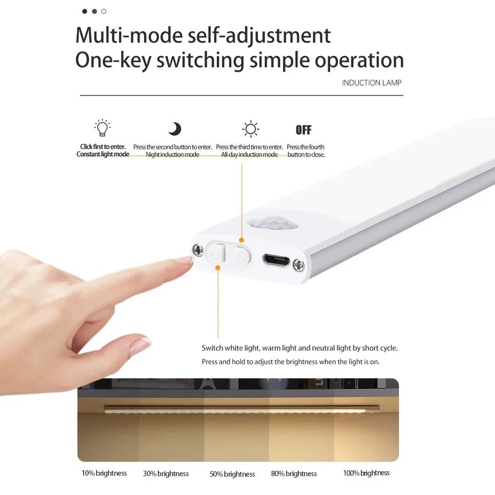 Night Light Motion Sensor Light Wireless USB Under Cabinet Light for Cabinet Bedroom Wardrobe Indoor Lighting