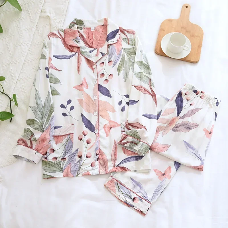 Women's Spring/Summer Viscose Pajama Suit, Long-Sleeved Trousers, Plus Size Long Sleepwear, Cozy Home Nightwear