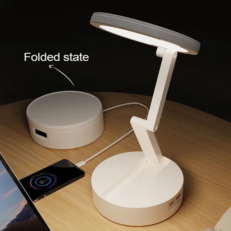 Rechargeable Foldable LED Desk Lamp with Clock