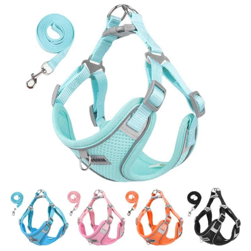 Dog Harness and Leash Set with Reflective Vest for Small and Medium Pets