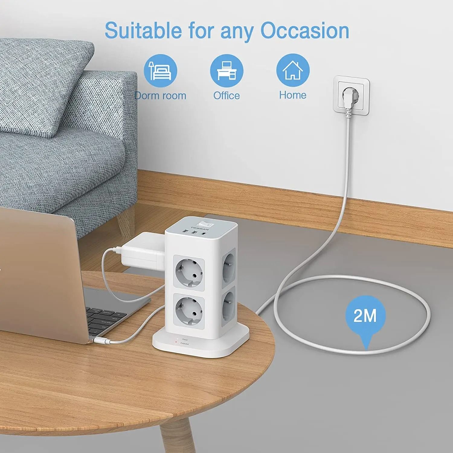 Vertical Tower Power Strip | Surge Protected Multi-Outlet Charging Station